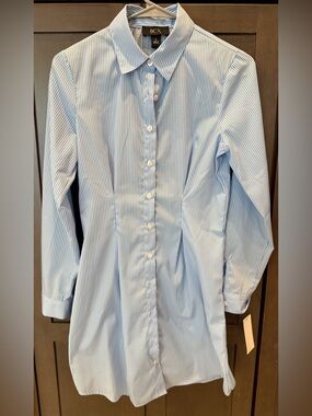 BCX Light Blue and White Pinstripe Button dress